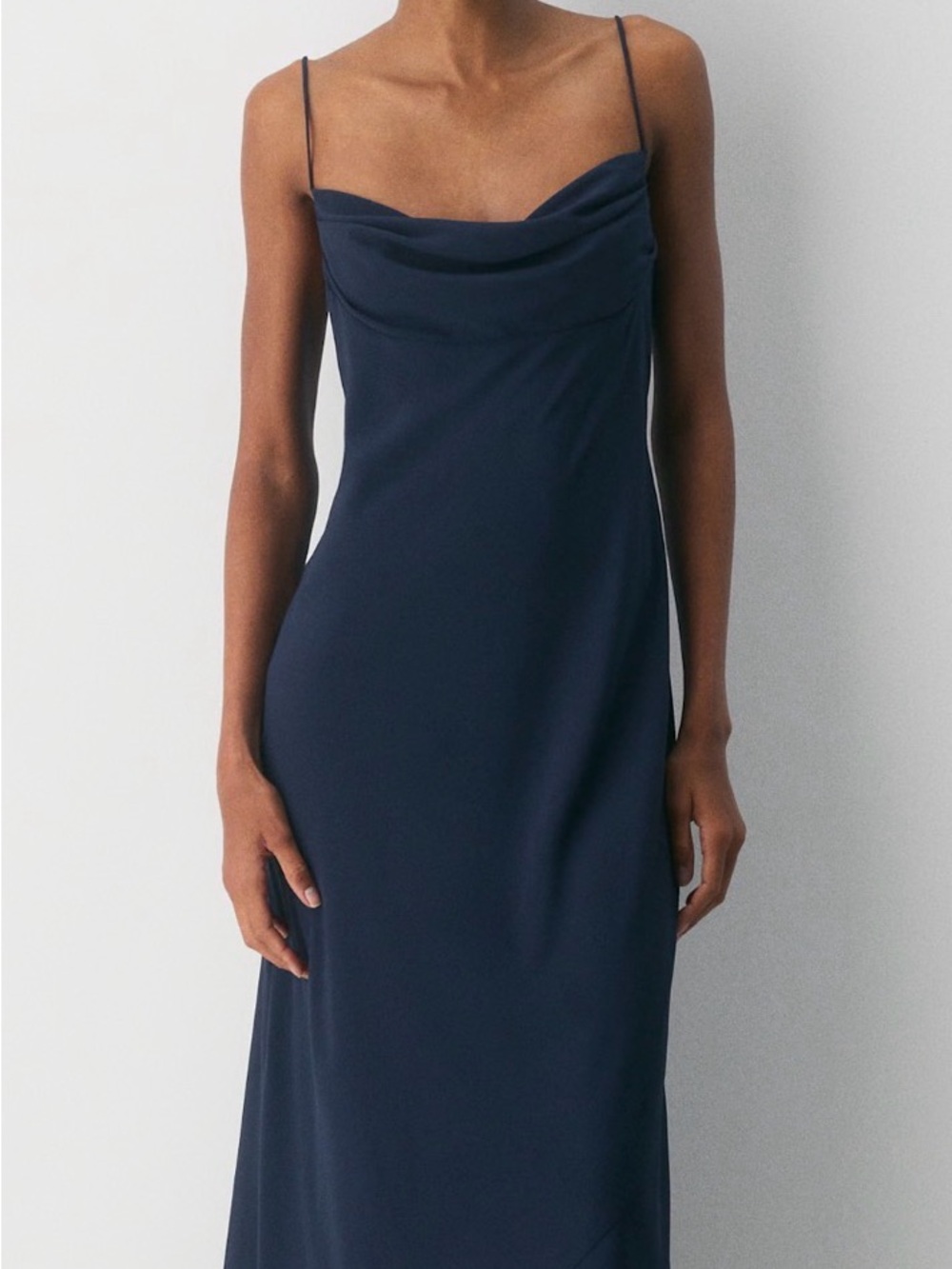 Grenada - Navy Slip Dress with Cowl Neck